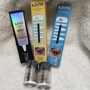 NYX 5 Piece Bundle Liquid Eyeliner Glitter Primer And Loose Glitter